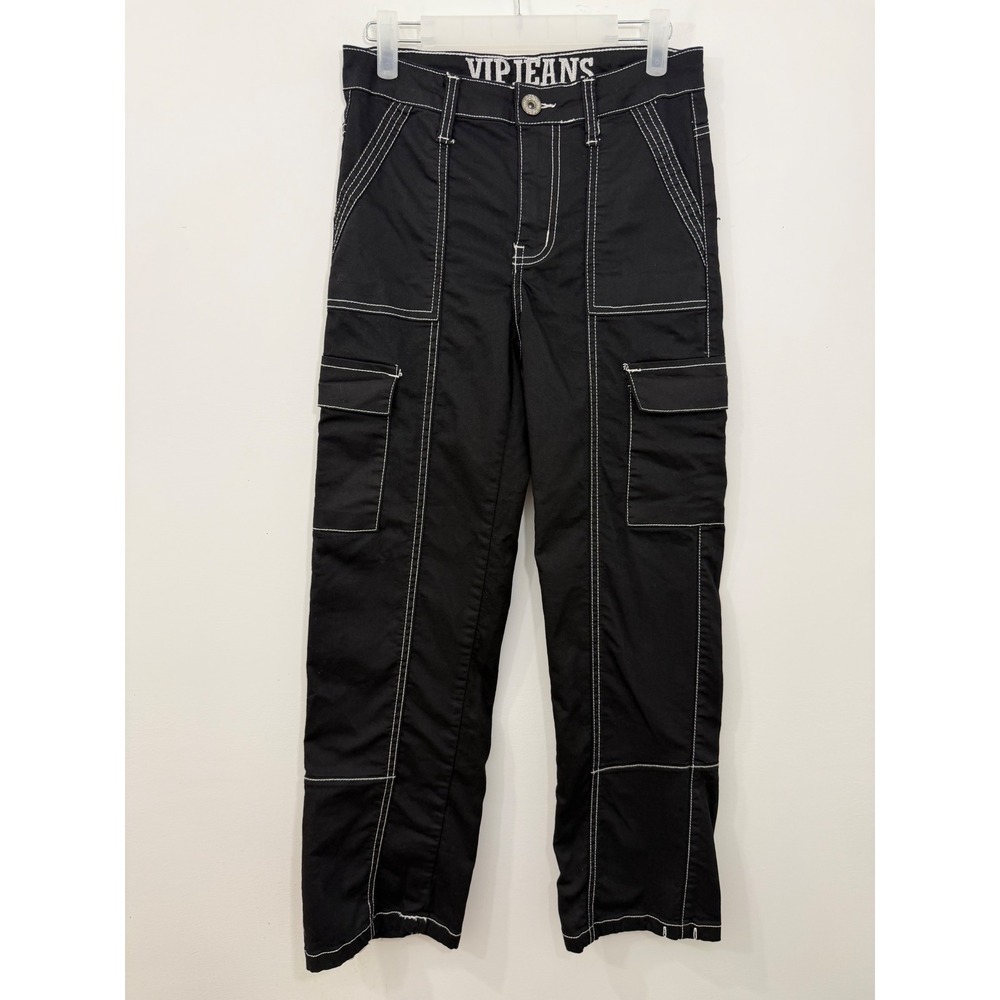 VIP Jeans Black Contrast Stitch Cargo Pants Womens 3/4 Y2K Utility Streetwear